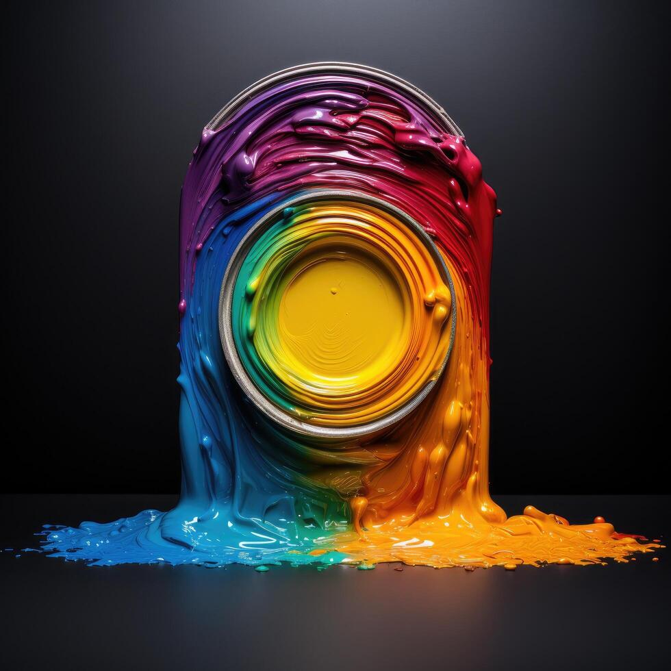 Vibrant paint colors swirling in a glass jar photo
