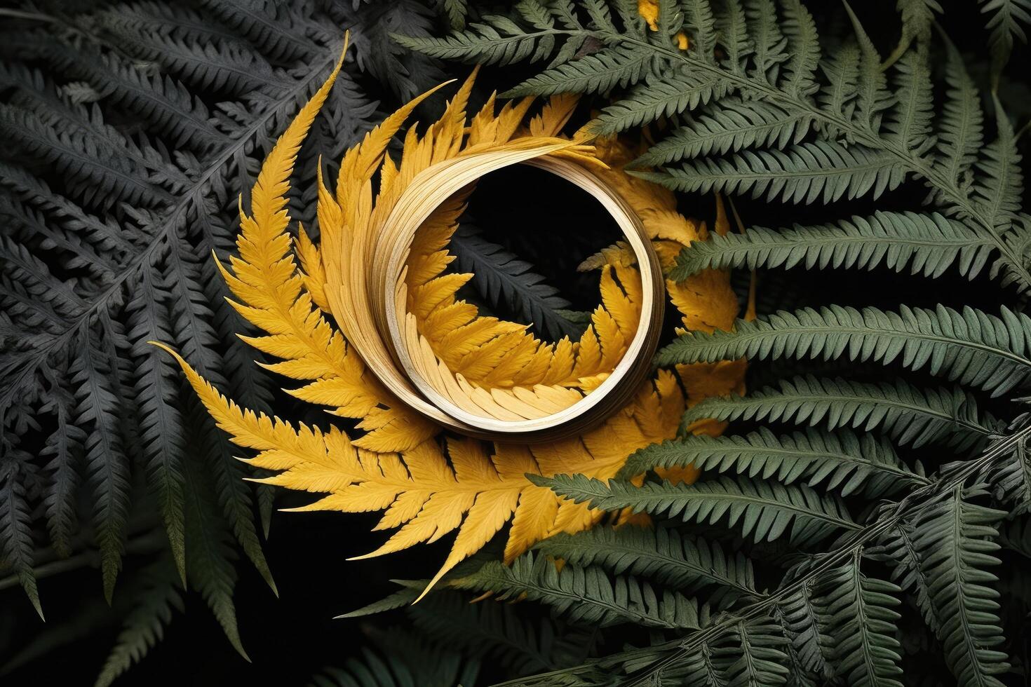 Autumn fern leaves in a circular frame photo
