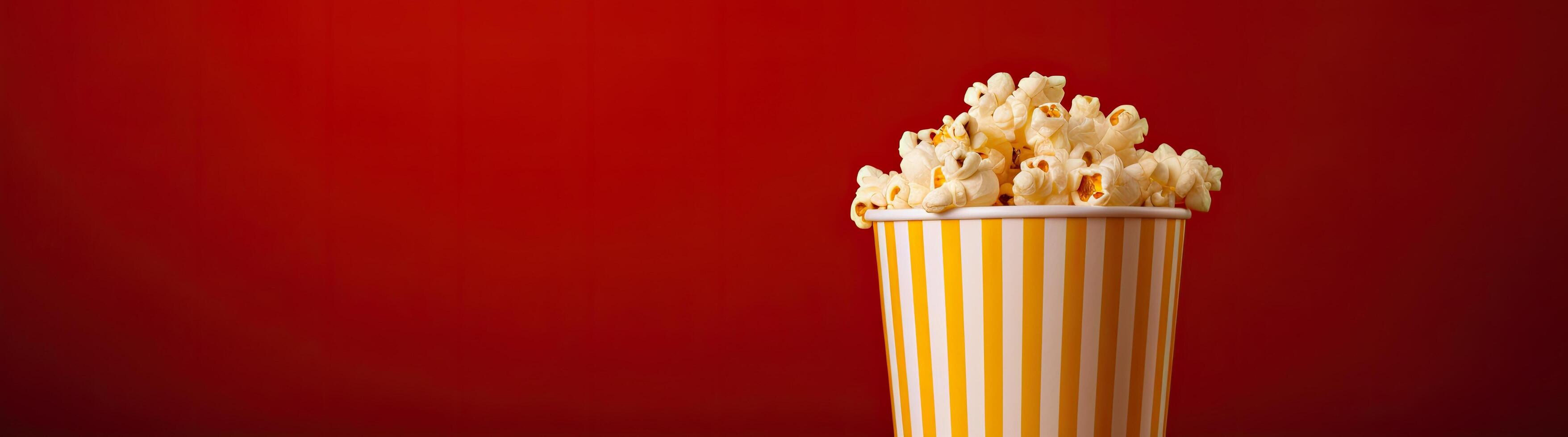Delicious popcorn in a striped bucket photo