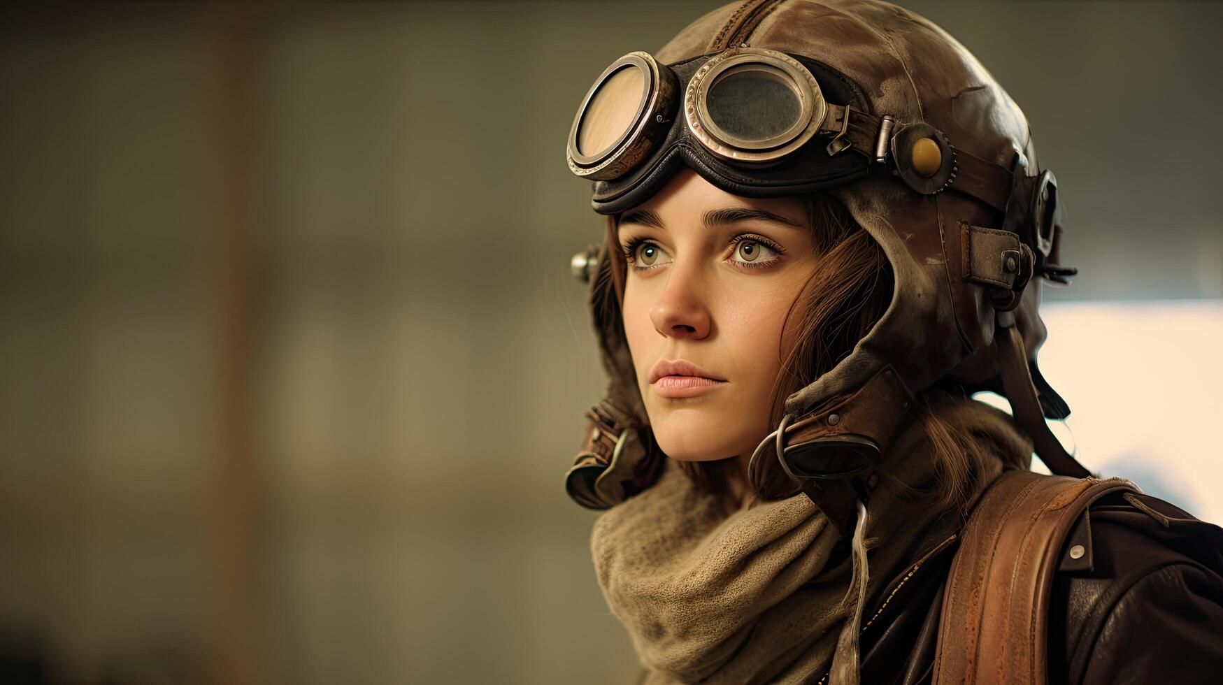 Determined aviator in vintage flight gear photo