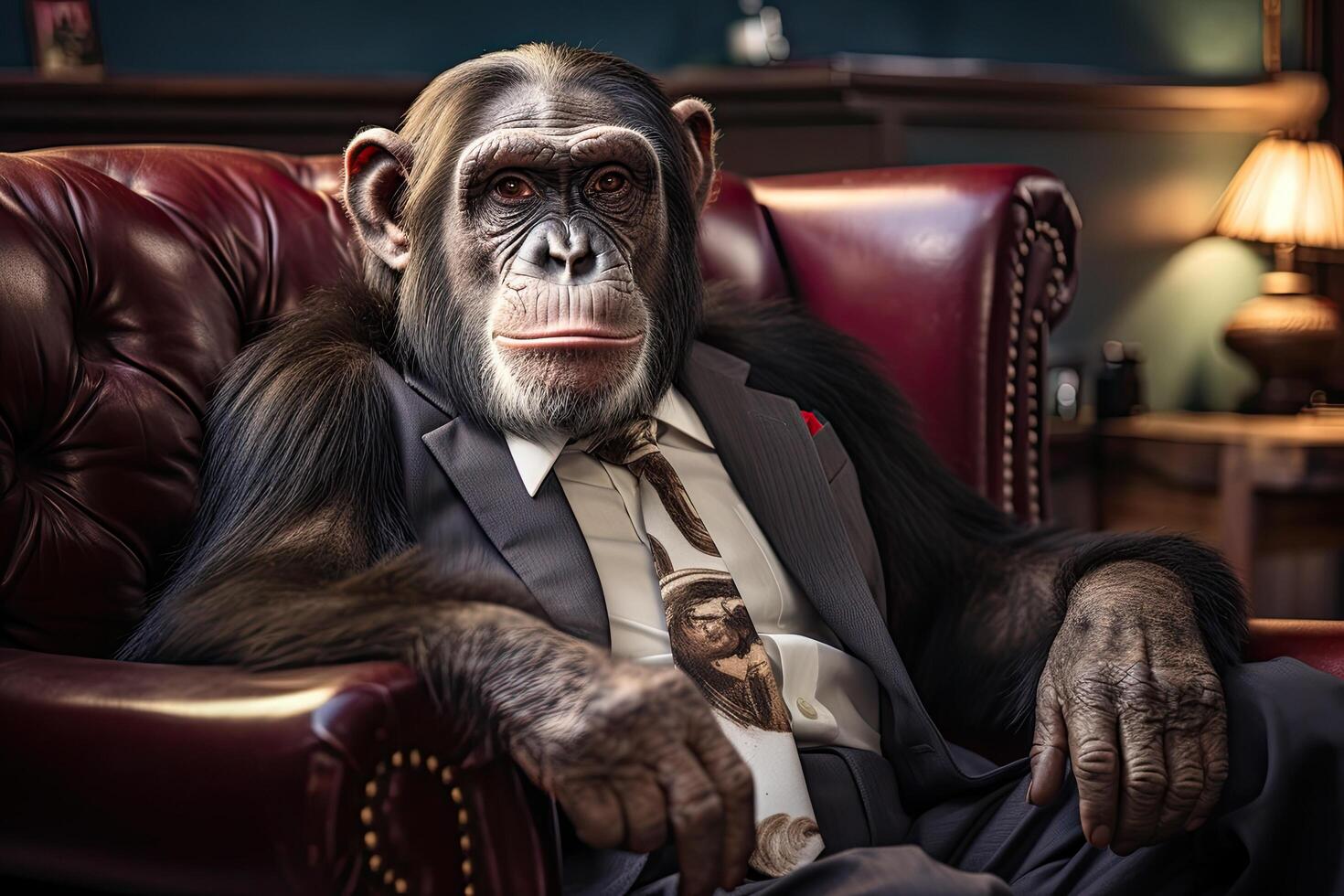 Sophisticated chimpanzee in formal attire photo