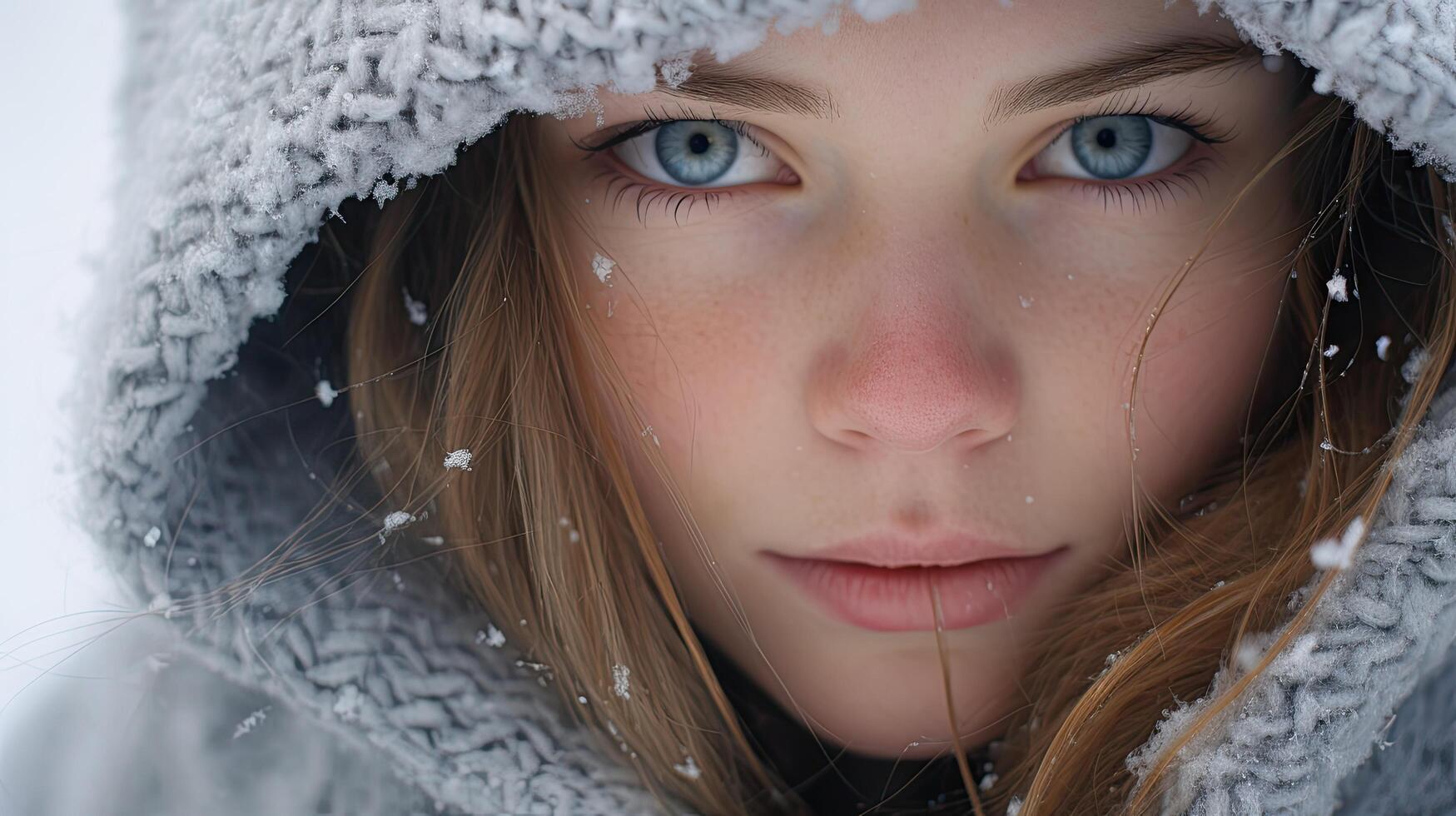 Closeup of a young persons face in the snow photo