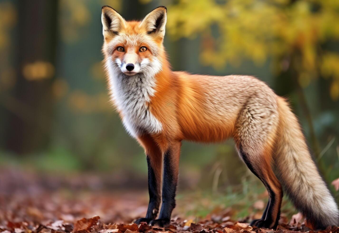 Curious red fox in autumn forest photo