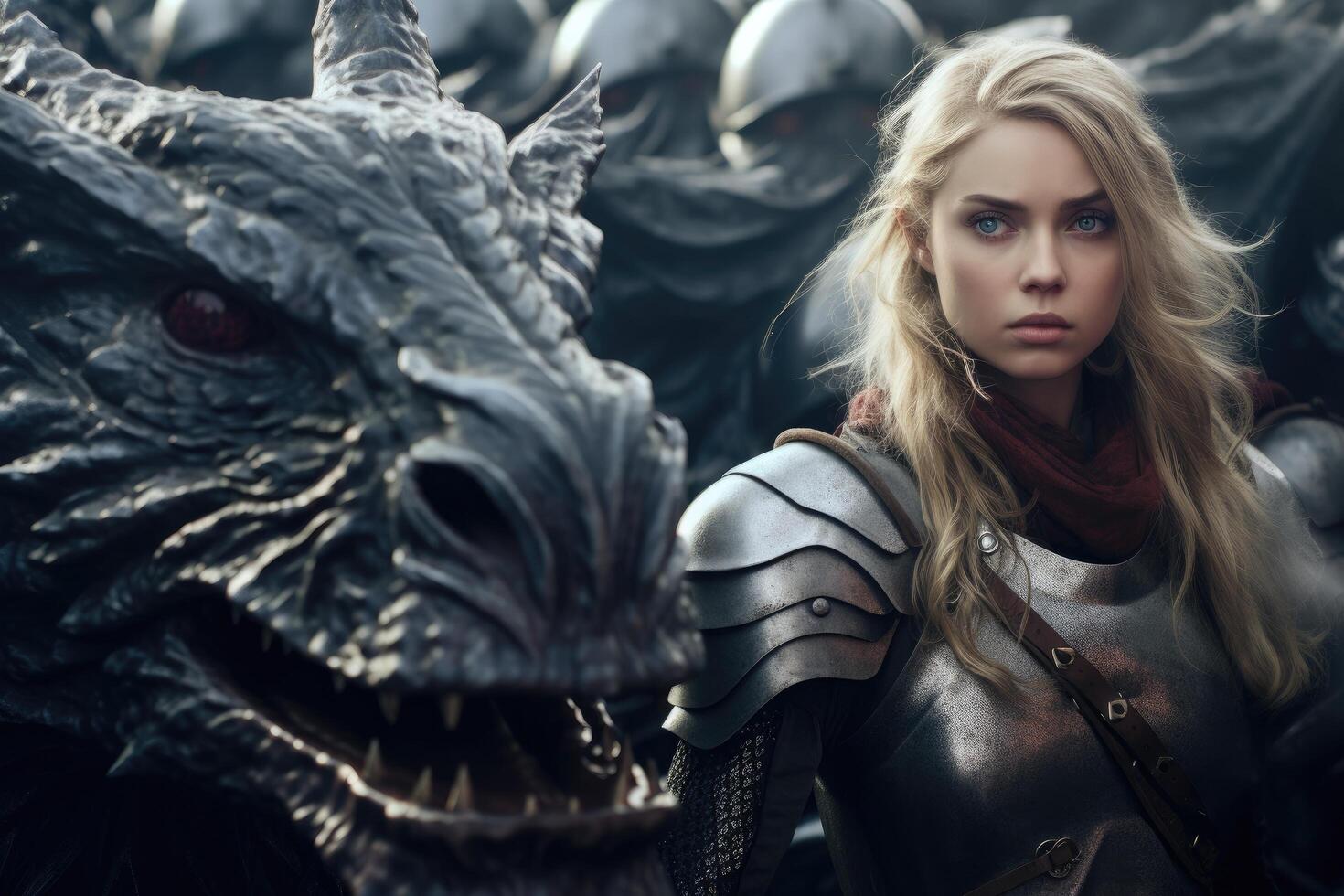 Fierce female warrior with dragon photo