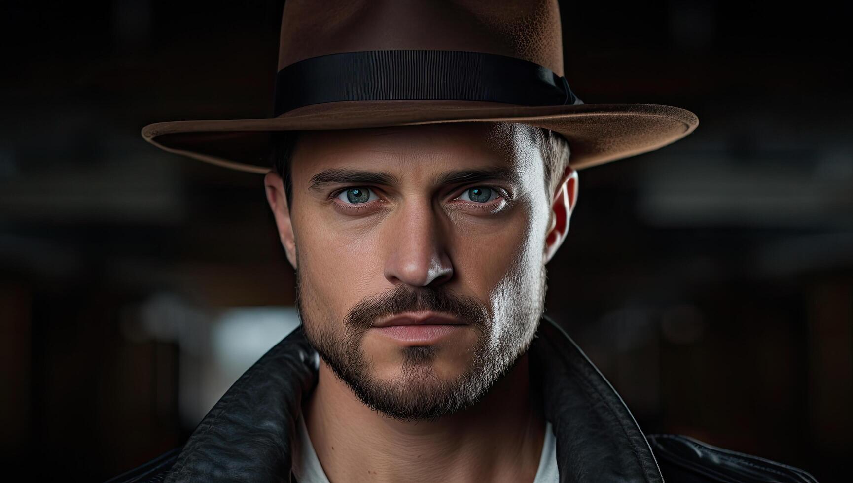 Rugged man with hat and beard photo