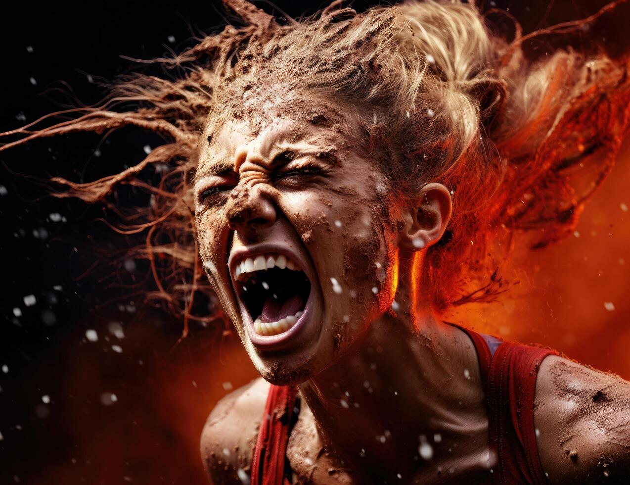 Intense scream of a furious person photo