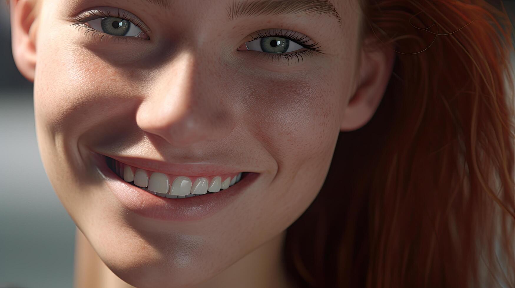Smiling woman with green eyes photo