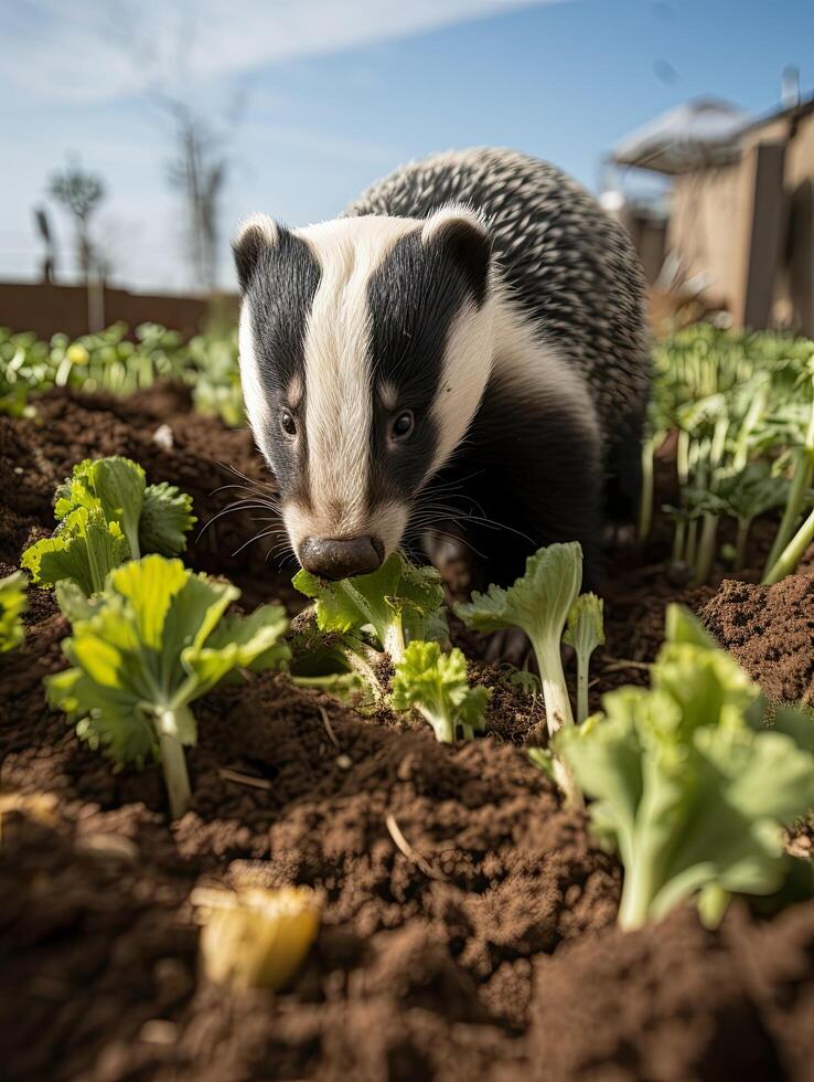 Curious Skunk Exploring Vegetable Garden photo