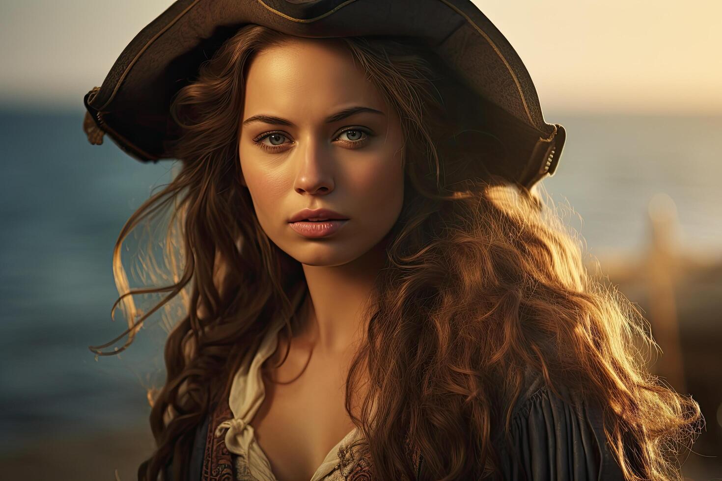 Mysterious pirate woman with captivating gaze photo