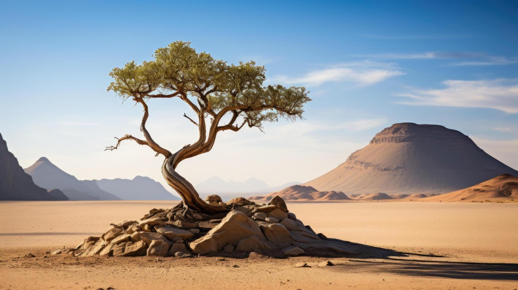 Lone tree in desert landscape photo