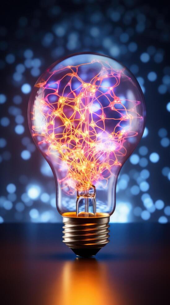 Glowing light bulb with abstract energy pattern photo