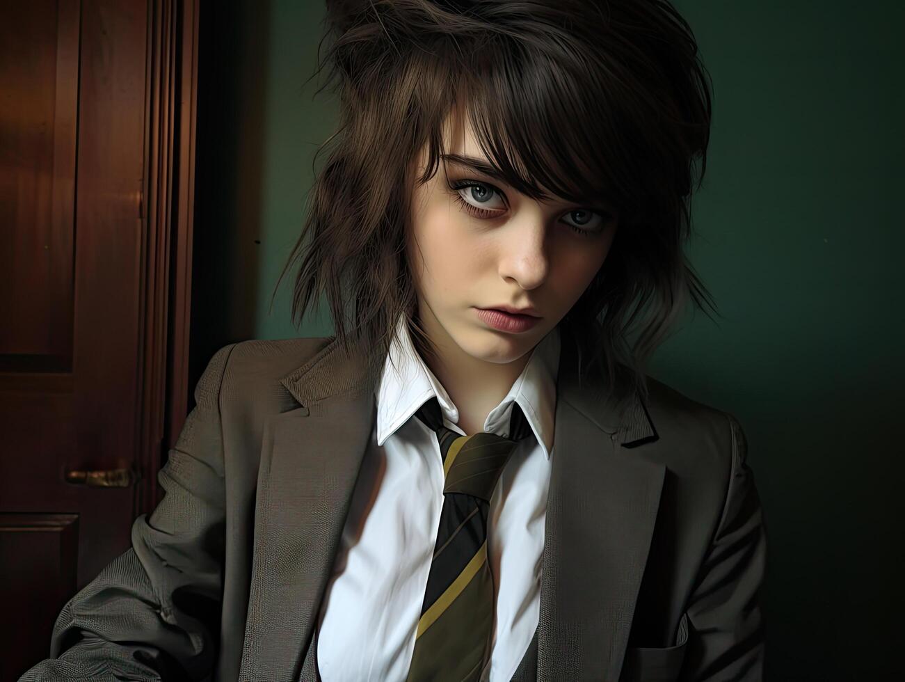 serious young person in formal attire photo