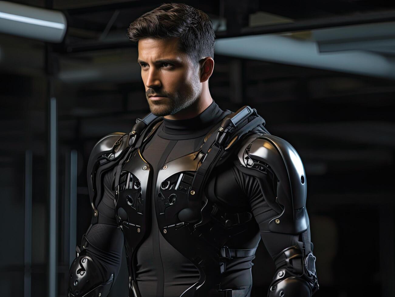 futuristic soldier in high tech armor photo