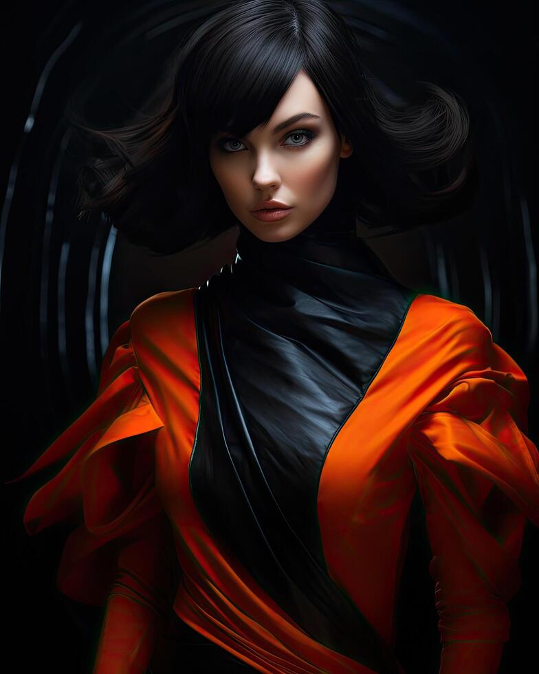 Dramatic fashion portrait with bold colors and dramatic lighting photo