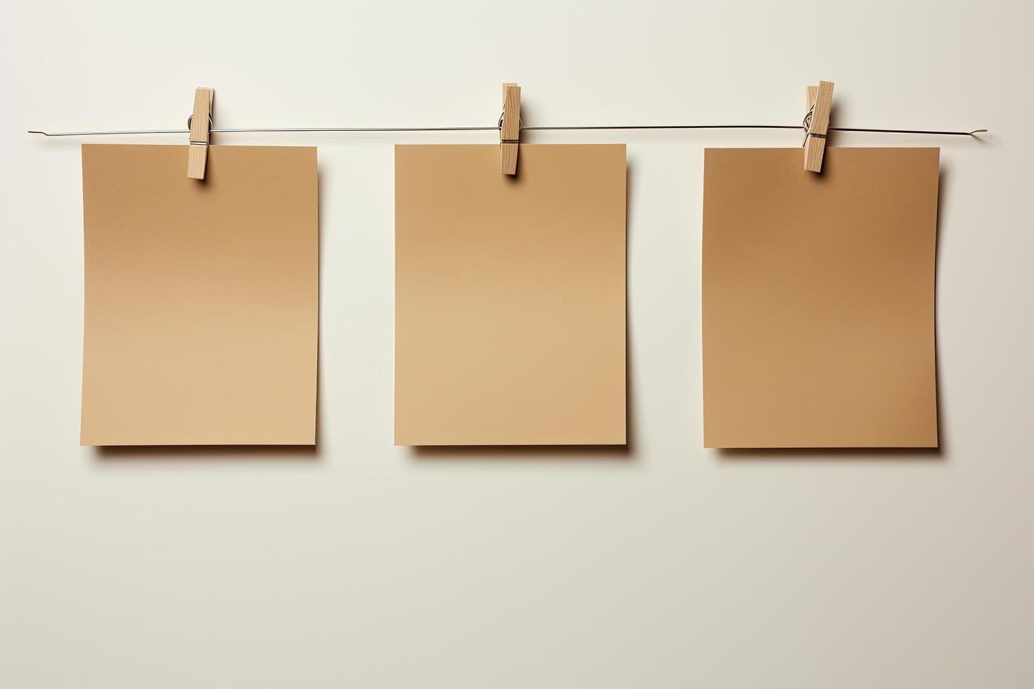 Blank paper sheets hanging on clothesline photo