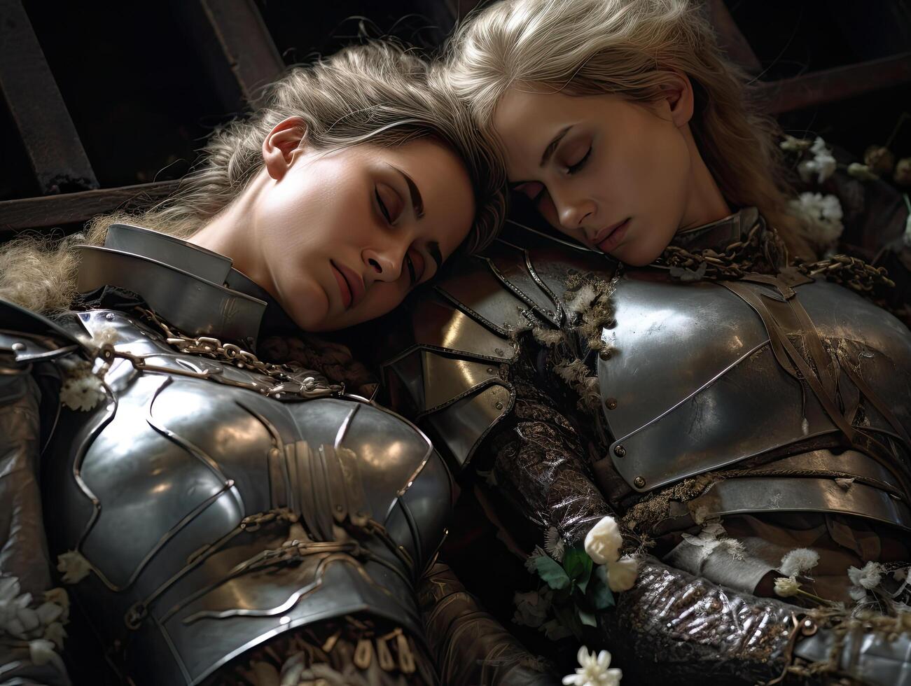 Sleeping warrior in armor photo