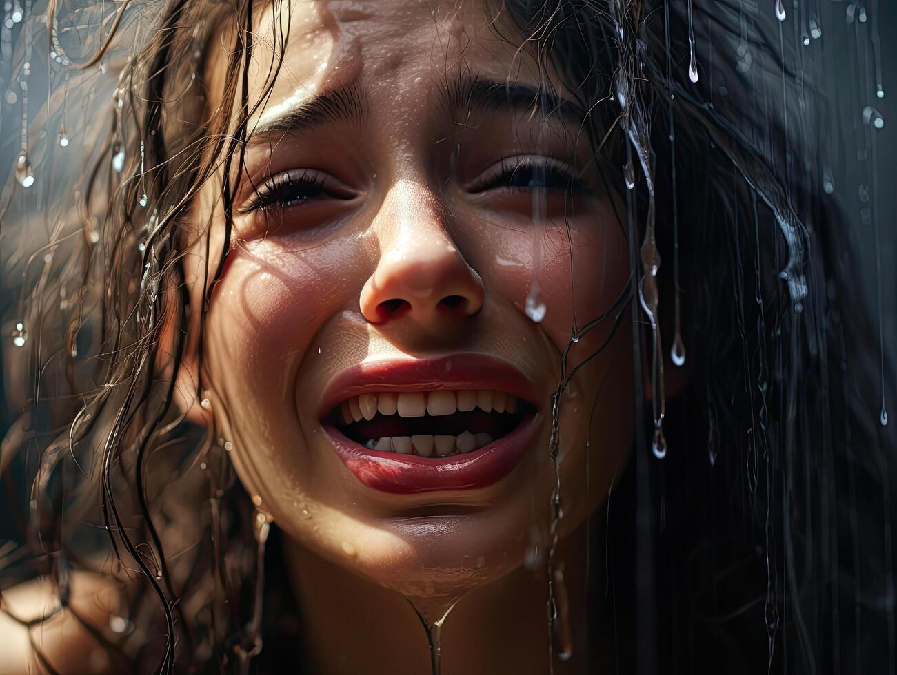 Joyful woman in the rain photo