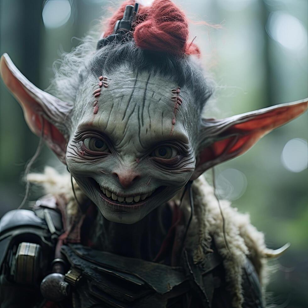 Mischievous fantasy creature with red hair photo