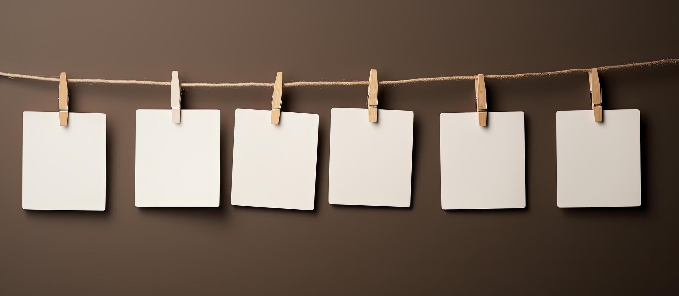 Blank cards hanging on a clothesline photo