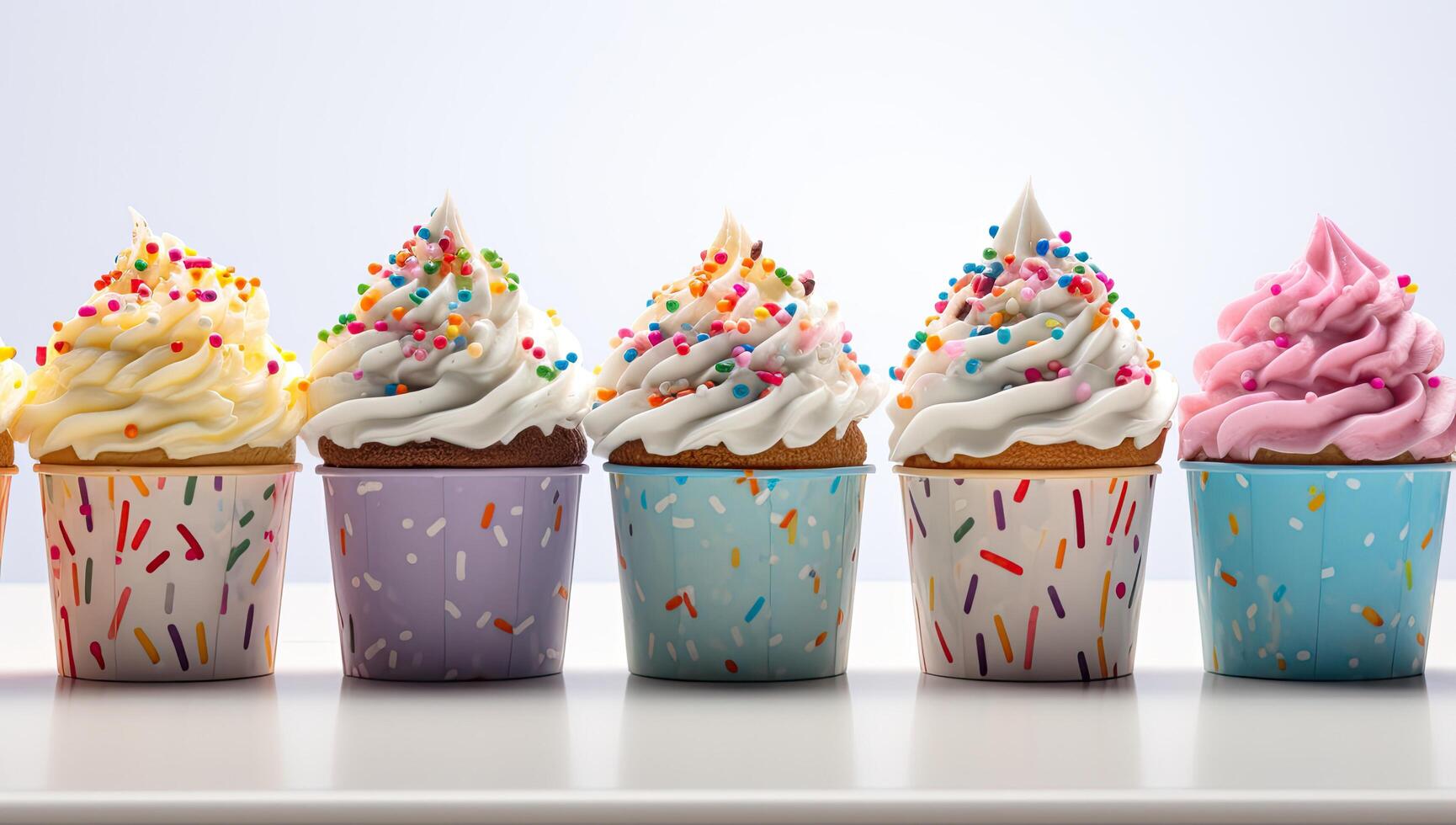 Colorful cupcakes with sprinkles and frosting photo