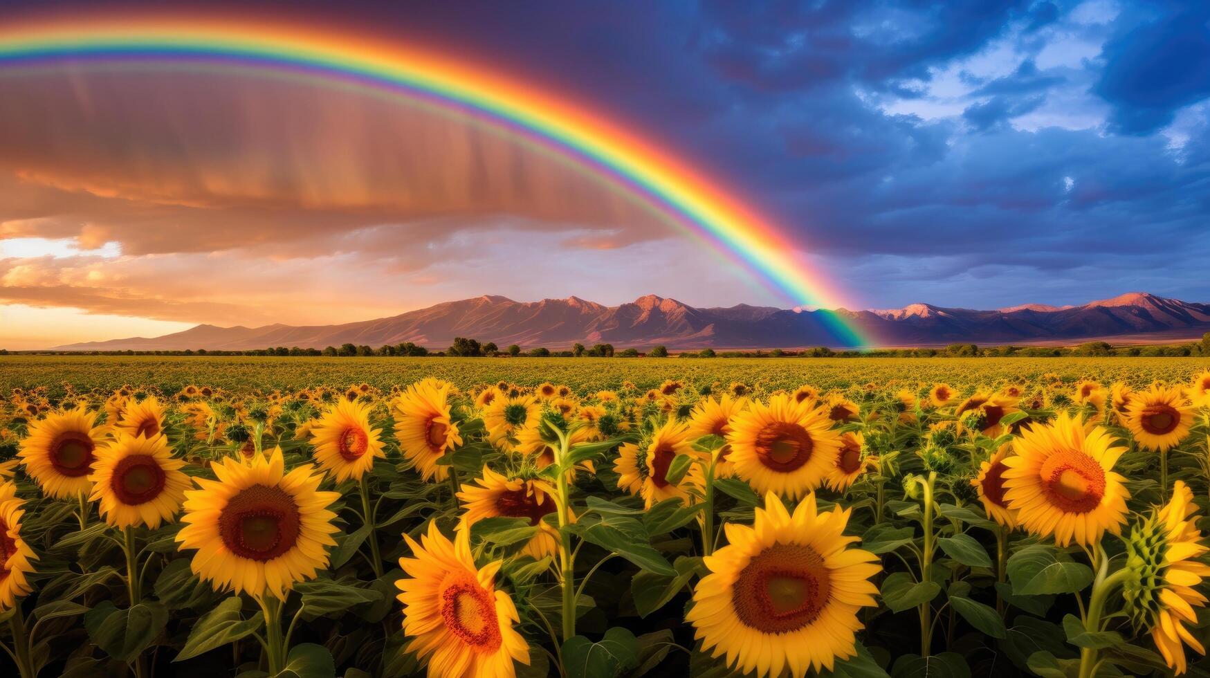 Vibrant Sunflower Field with Dramatic Rainbow photo