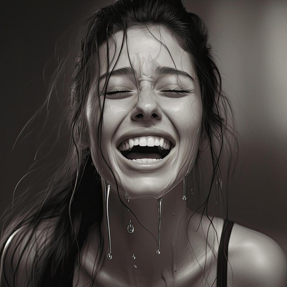 joyful woman with wet hair photo