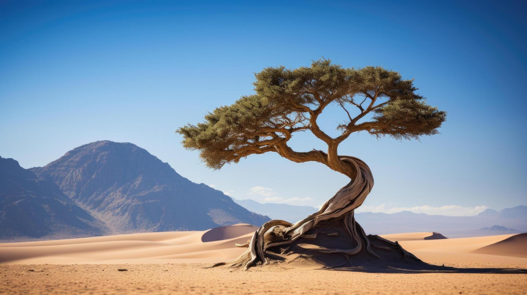 Lone tree in desert landscape photo