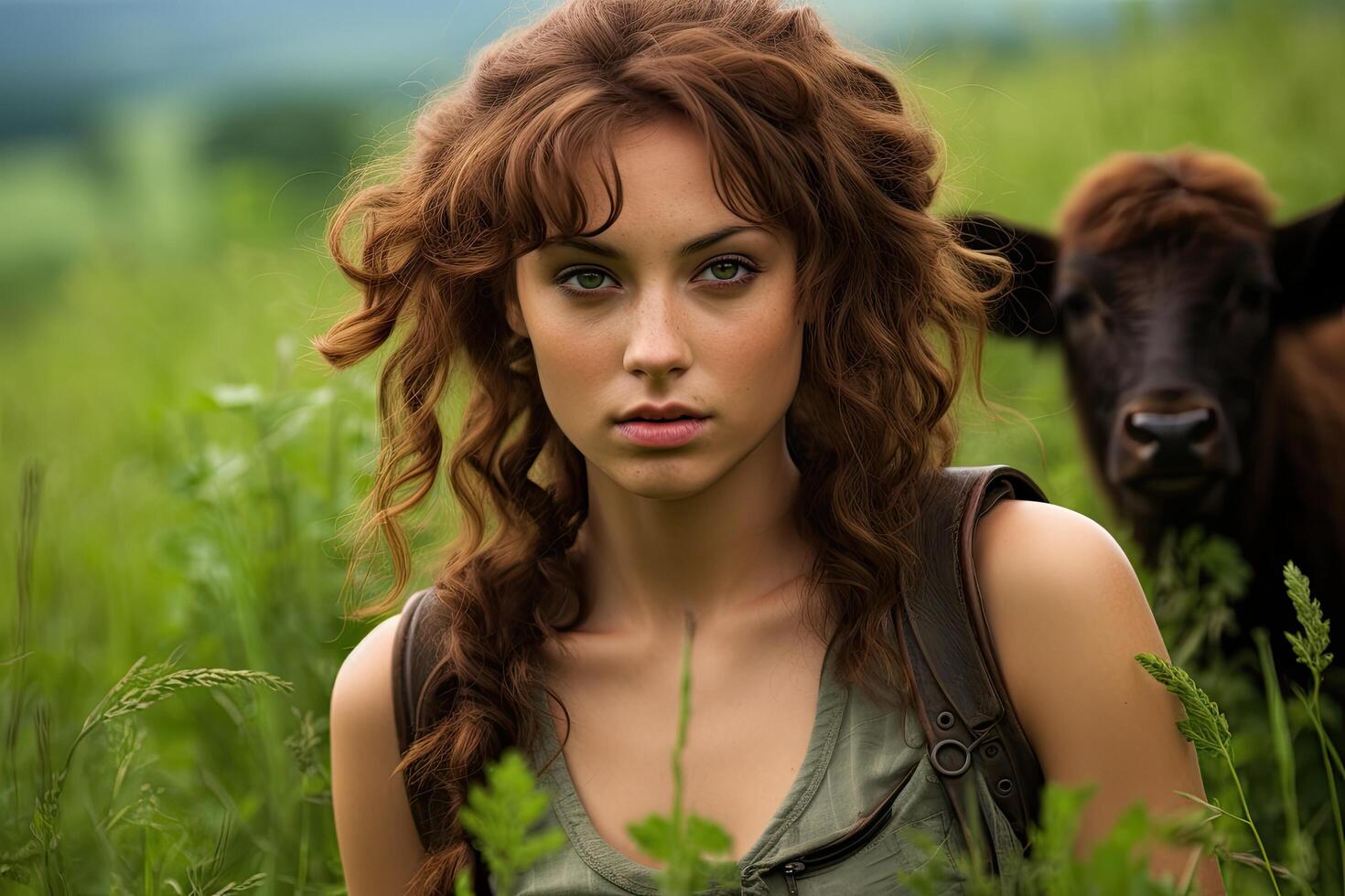 Thoughtful woman in nature photo