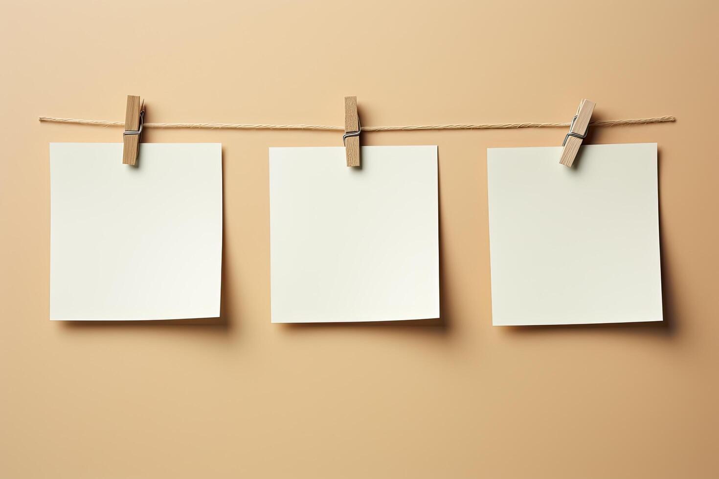 blank paper notes hanging on clothesline photo