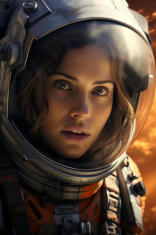 Astronaut in spacesuit with intense expression photo
