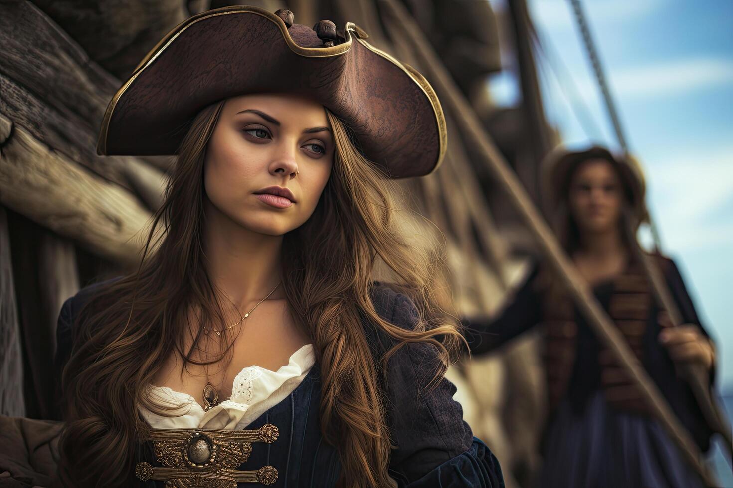 Captivating pirate woman in period costume photo