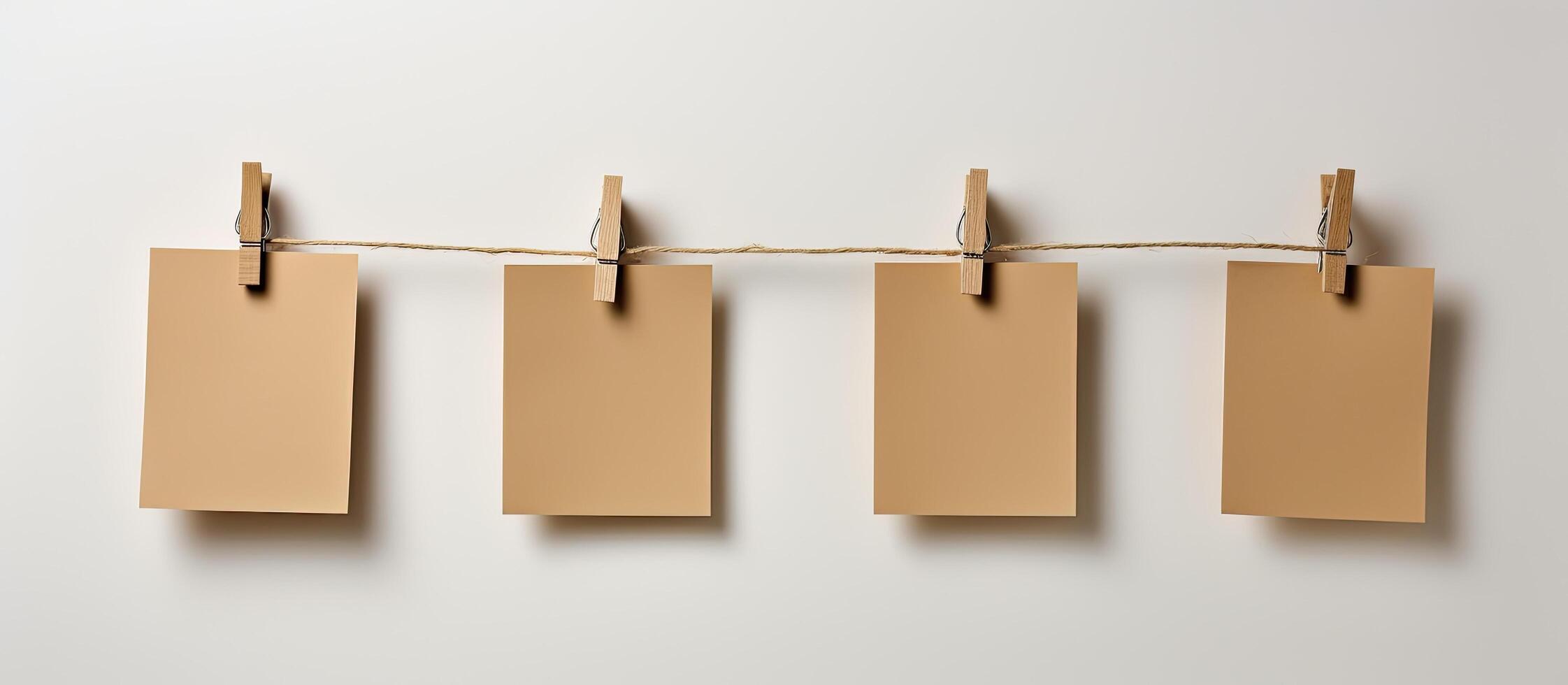 blank paper notes hanging on clothesline photo