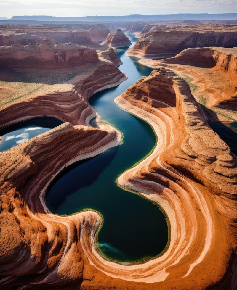 Breathtaking aerial view of a river and canyon photo