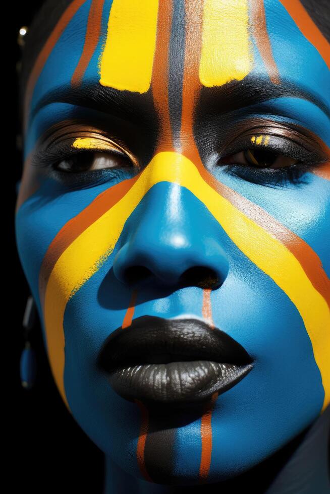 Vibrant face painting with bold colors and patterns photo