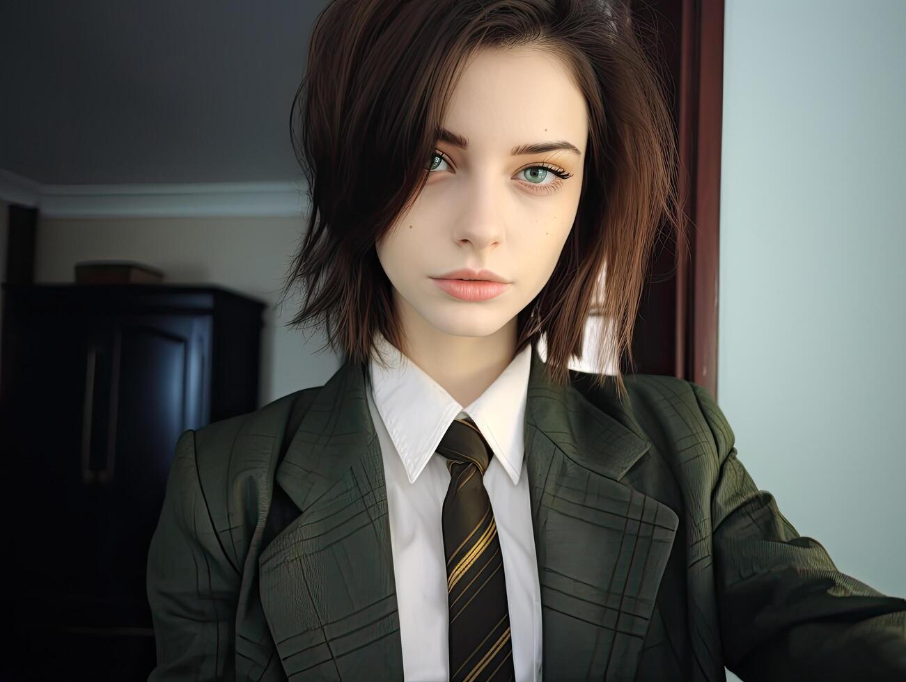 Serious young woman in business attire photo