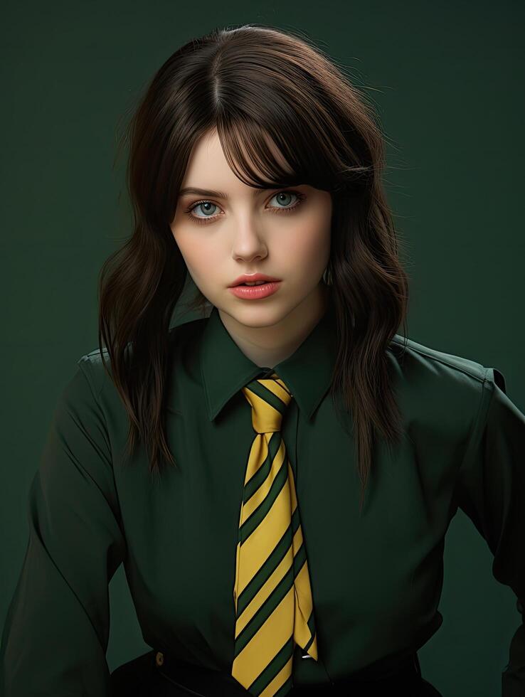 young woman in school uniform with serious expression photo