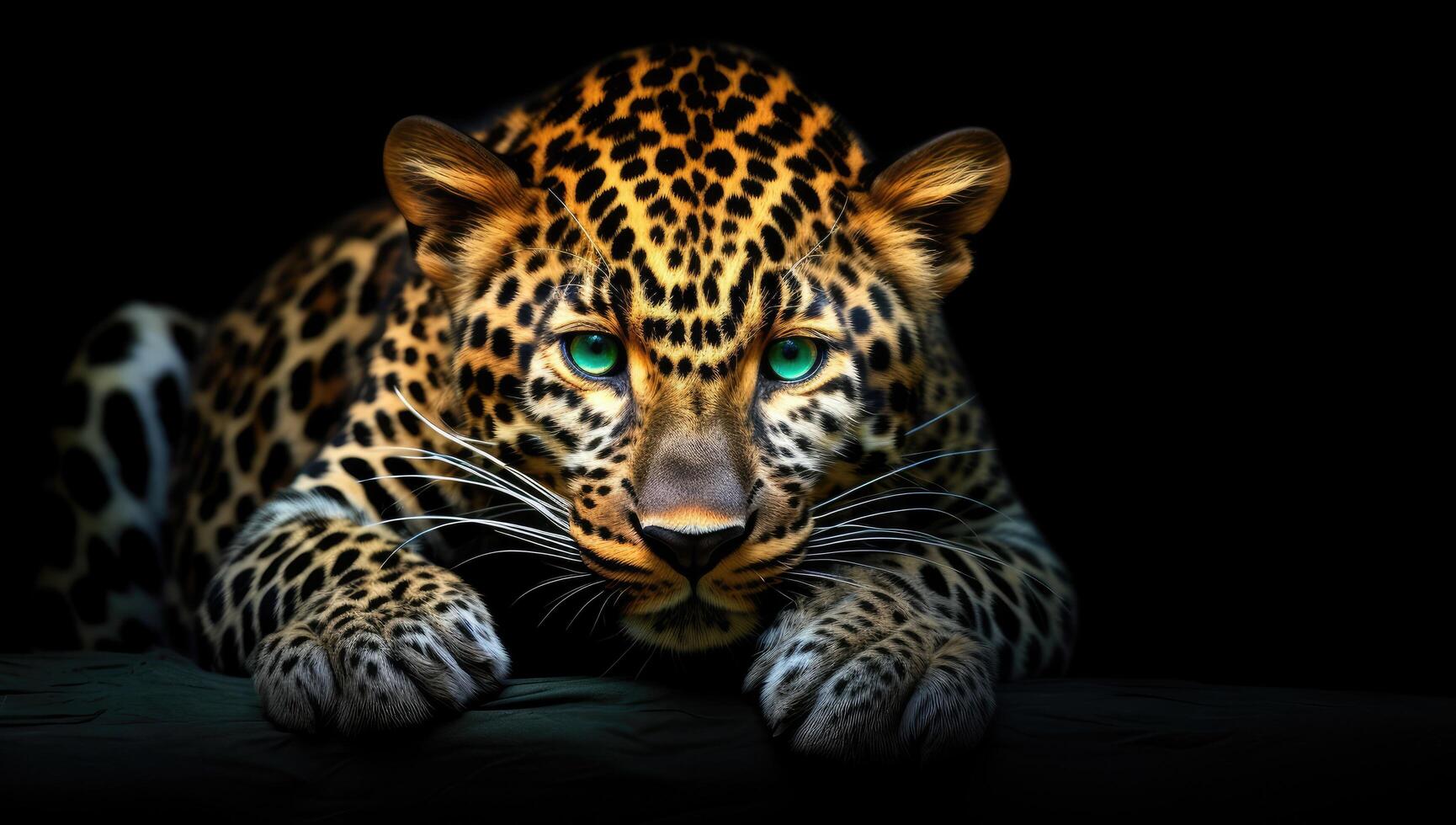 Fierce leopard with piercing green eyes photo
