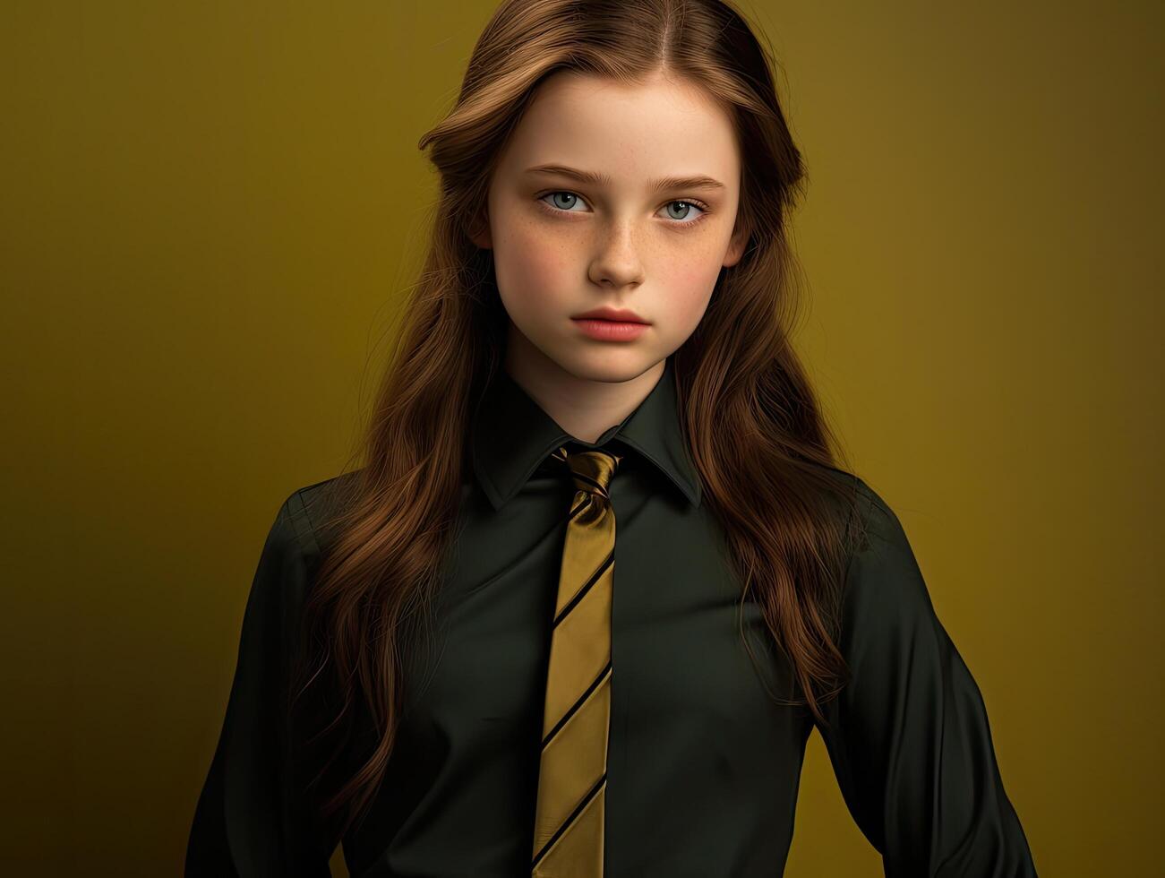 Serious young woman in school uniform photo