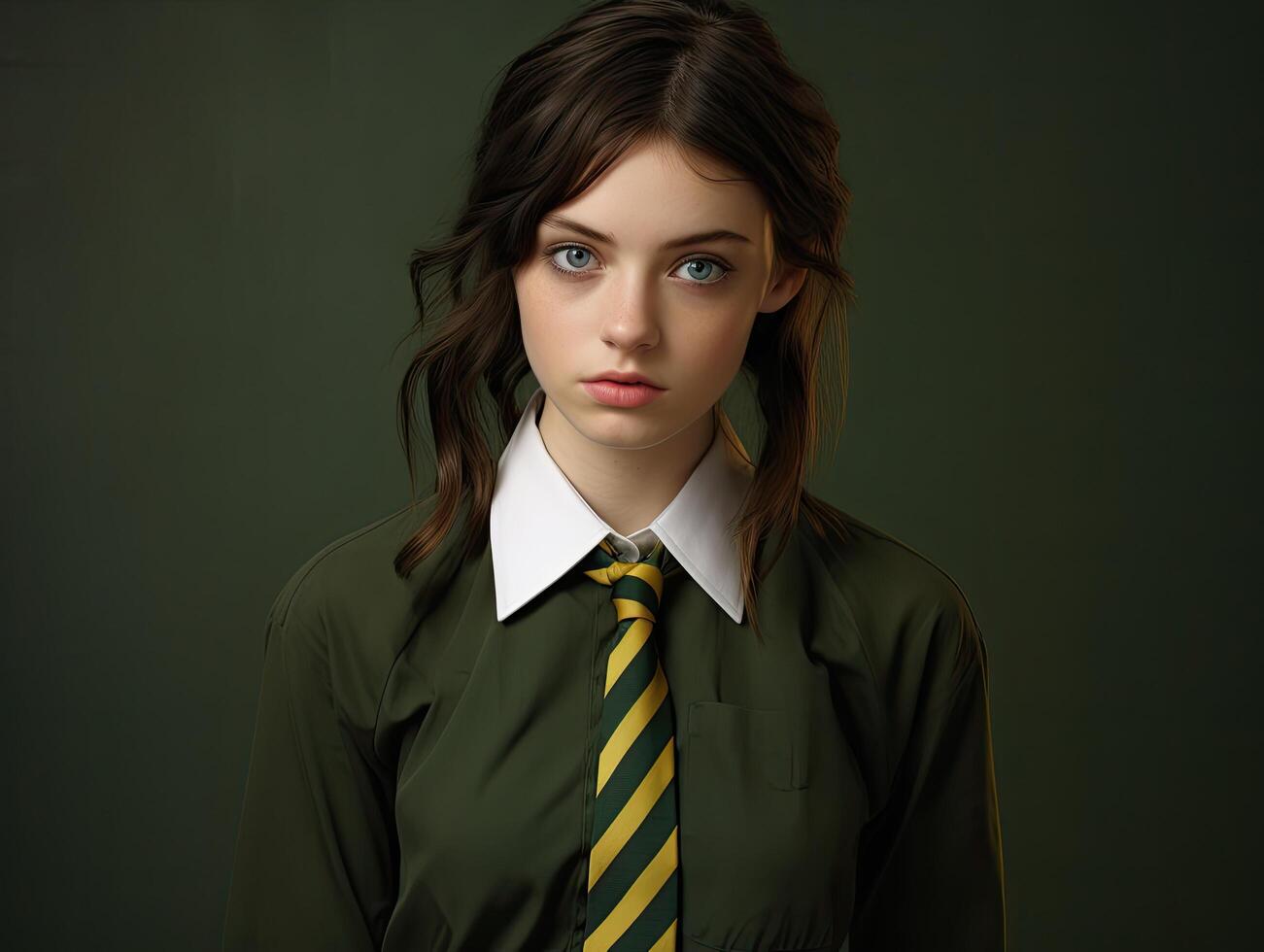serious young woman in school uniform photo