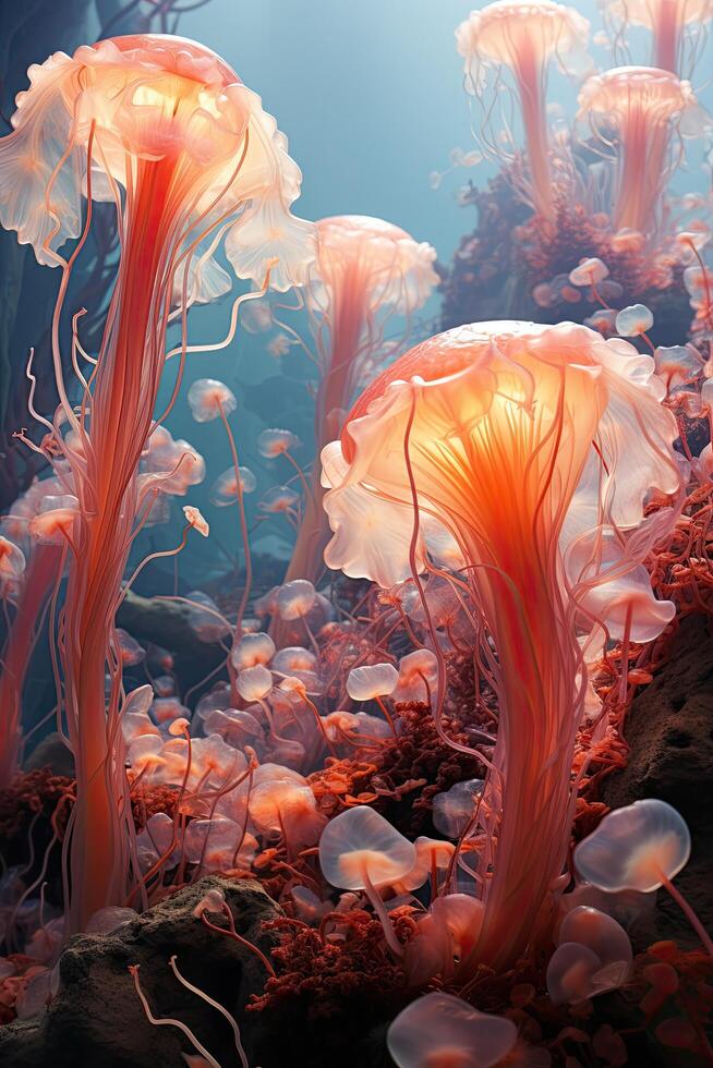 Vibrant underwater jellyfish garden photo