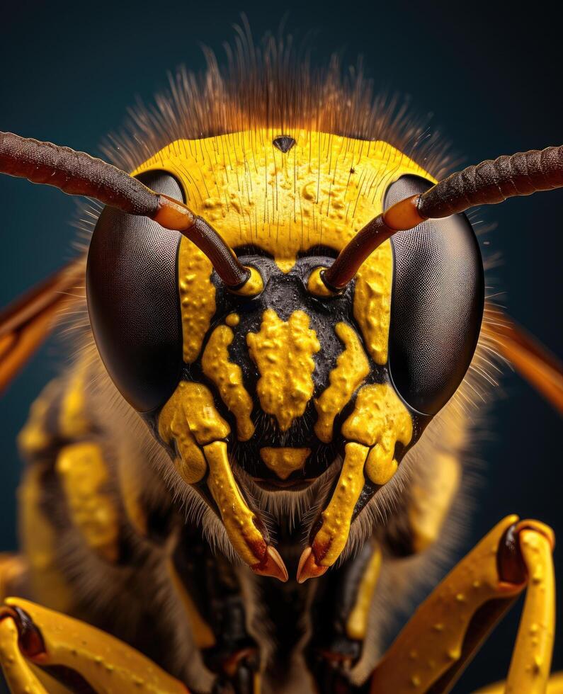 Extreme close up of a vibrant yellow and black insect photo