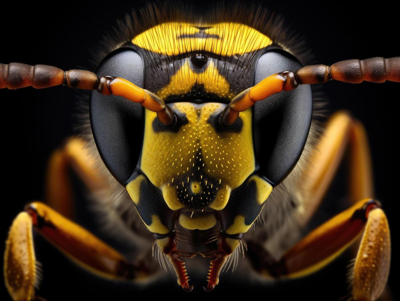 Extreme close up of a yellow and black insect photo