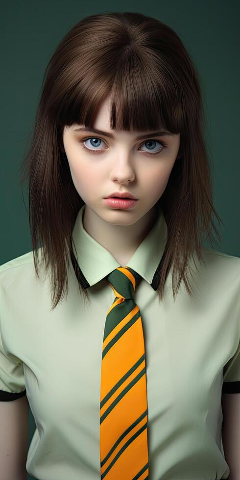 Serious young woman in school uniform photo
