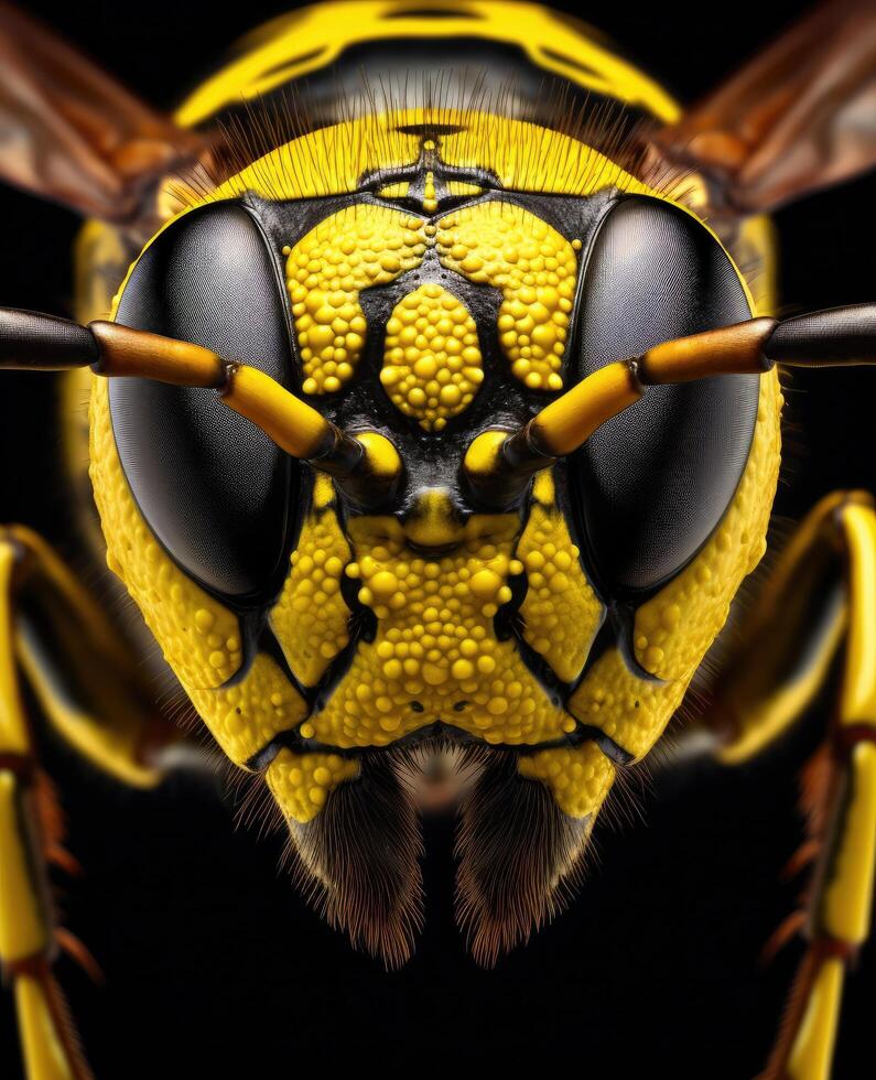 Extreme close up of a wasps head photo