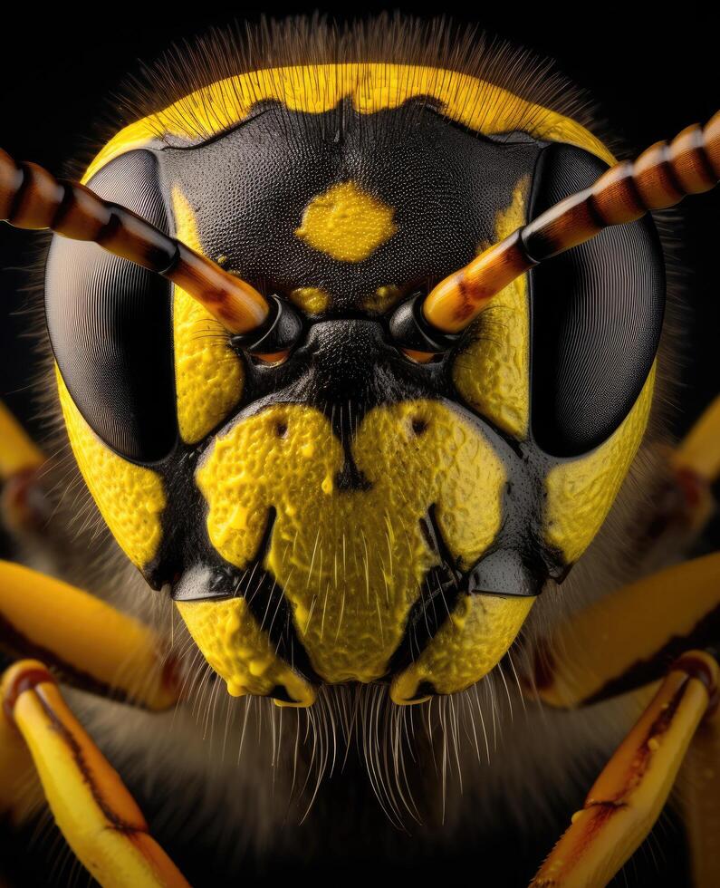 Extreme close up of a vibrant yellow and black insect photo