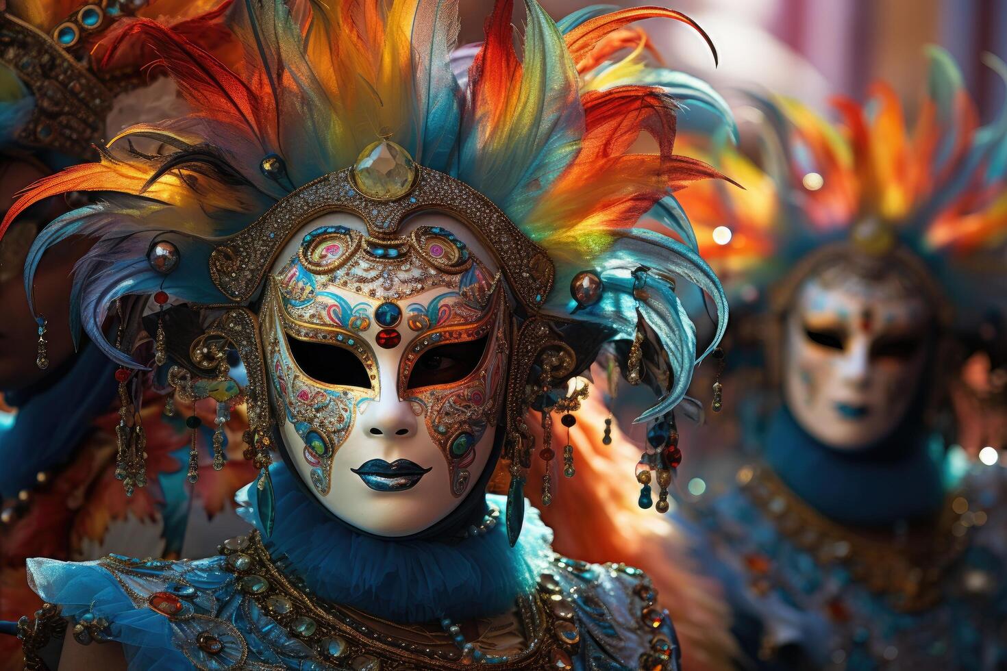Ornate carnival mask with vibrant feathers photo