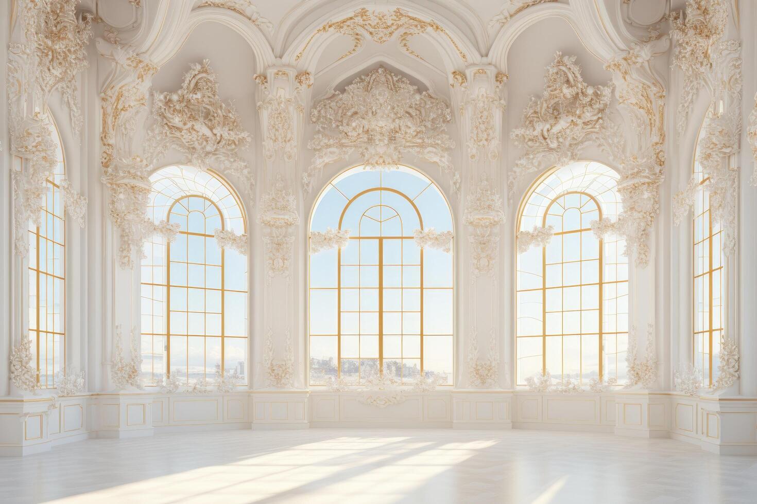 Ornate and Elegant Palace Interior with Arched Windows photo