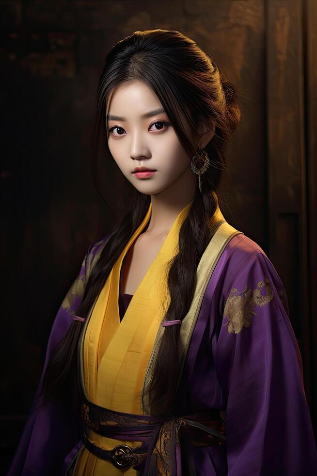 Elegant asian woman in traditional japanese kimono photo