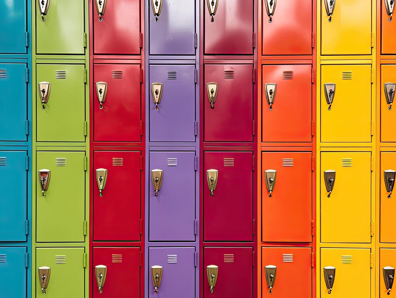 Colorful lockers in a school hallway photo