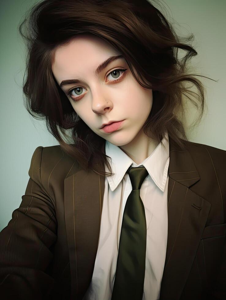 Serious young woman in business attire photo